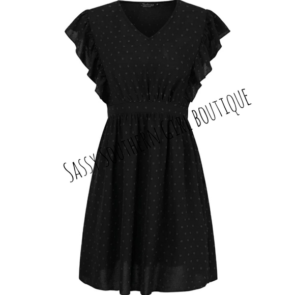 🆕⭐Flirty black swiss dot ruffle mini dress - Picture 5 of 12